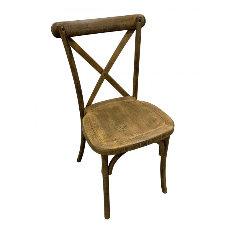 Chaise de réception champêtre dos croisé bois vieilli - lot de 8 - Sinotec