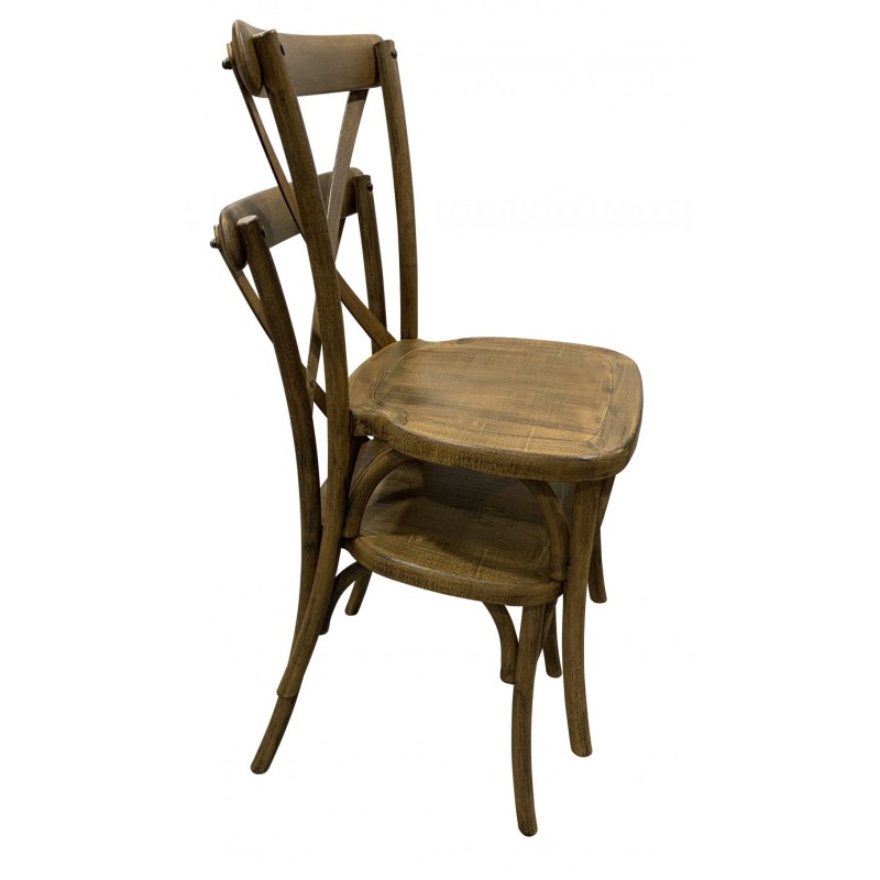 Chaise de réception champêtre dos croisé bois vieilli - lot de 8 - Sinotec