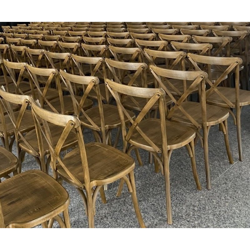 Chaise de réception champêtre dos croisé bois vieilli - lot de 8 - Sinotec