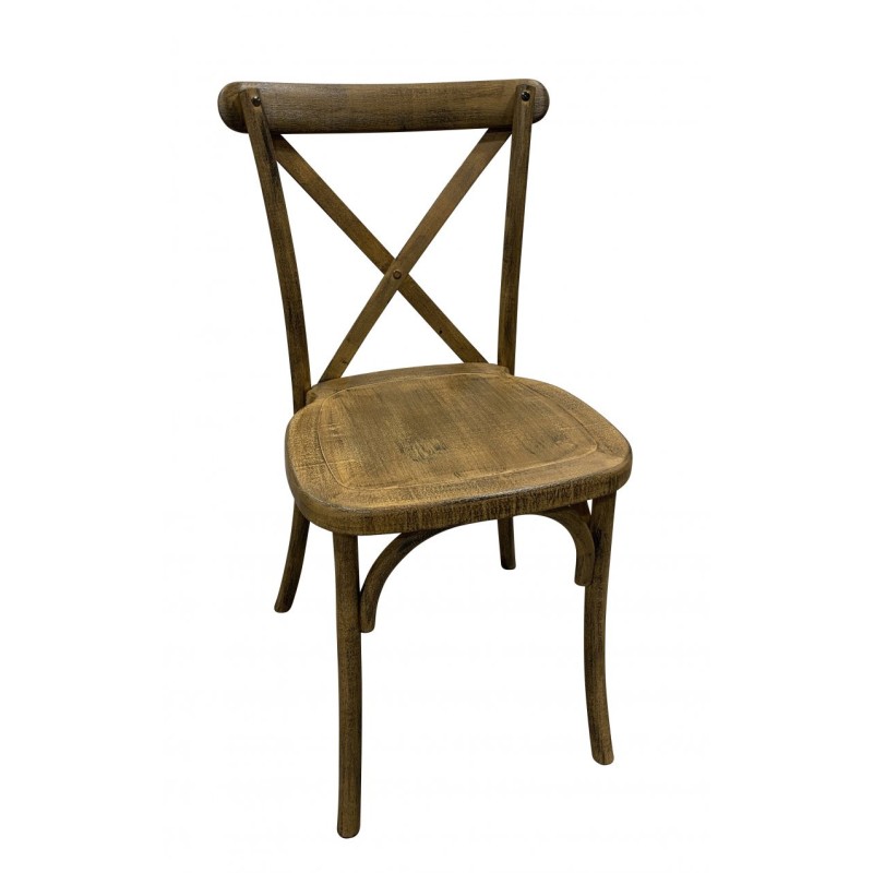 Chaise de réception champêtre dos croisé bois vieilli - lot de 8 - Sinotec