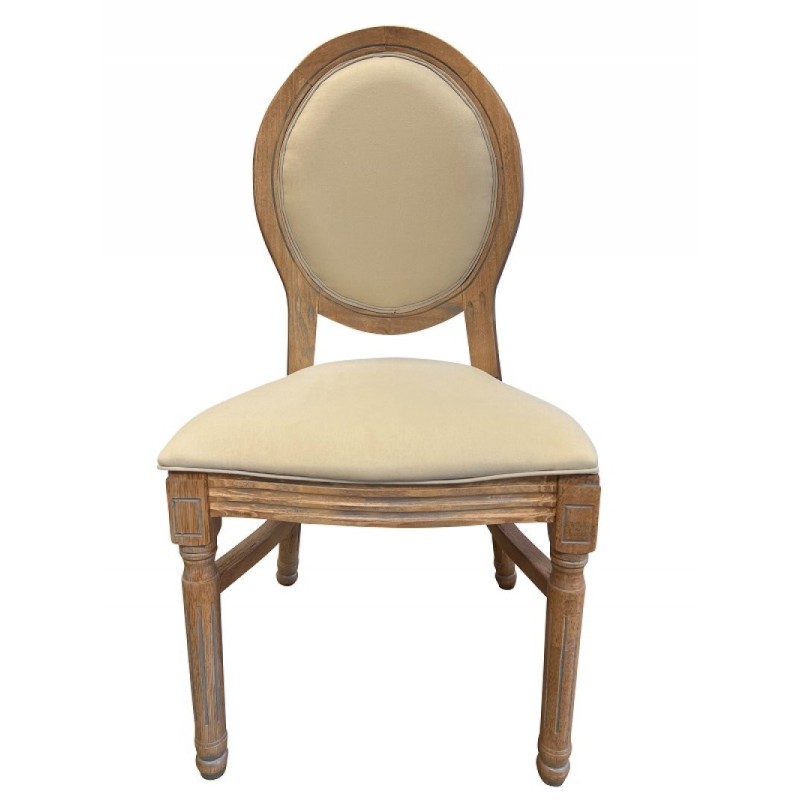 Chaise Médaillon LOUIS bois cérusé assise et dossier rembourrés - lot de 4 - Sinotec
