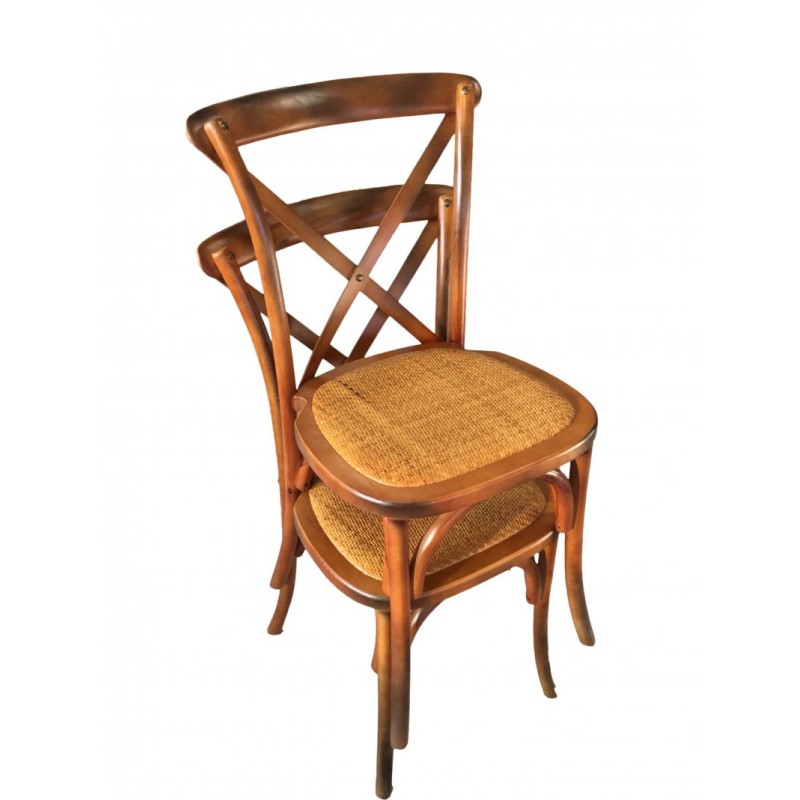 Chaise BISTROT dos croisé en bois - Lot de 4 - Sinotec