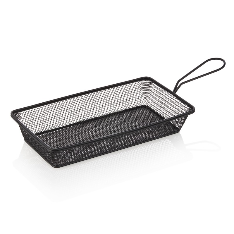 Panier de service et de friture, 22 x 12,5 x 4 cm, en acier inoxydable chromé nickel, revêtement en poudre noire - Was Germany