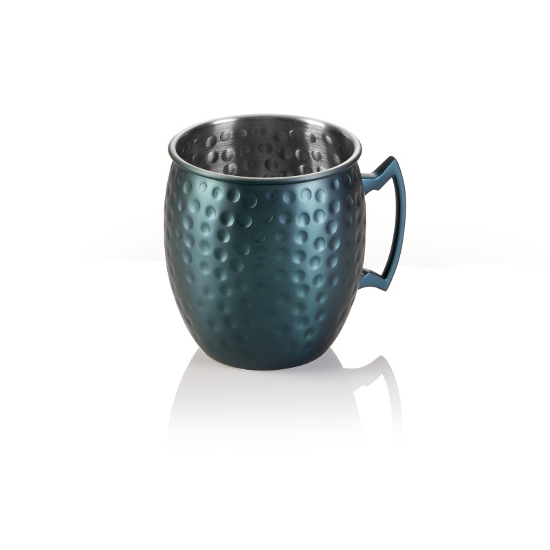 Moscow Mule NOCTURN, 0,5 ltr, Ø 9 cm, hauteur 10 cm, bleu mat - HLC, martelé, acier inoxydable chromé nickel 18/8 - Was Germany