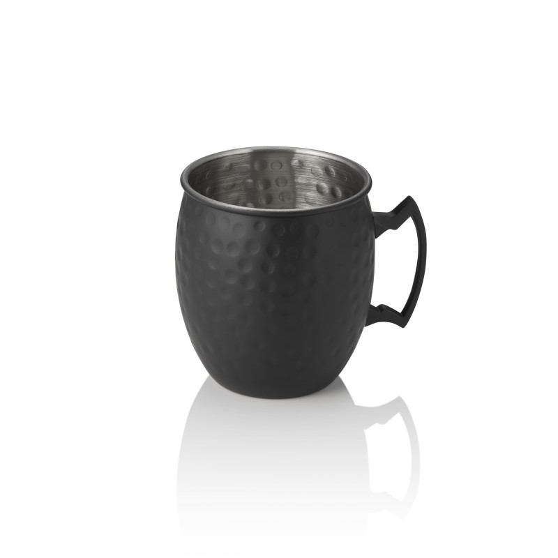 Moscow Mule NOCTURN, 0,5 l, Ø 9 cm, hauteur 10 cm, noir mat, martelé, acier inoxydable chromé nickel 18/8 - Was Germany