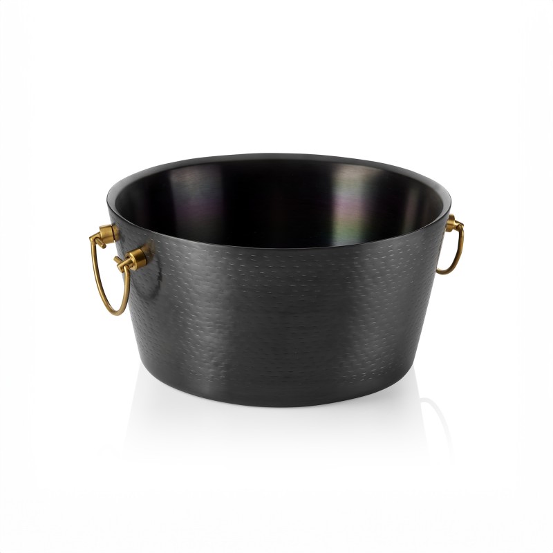 Seau à champagne avec poignées en laiton, Ø 34 cm, hauteur 17 cm, noir, double paroi, surface martelée - Was Germany