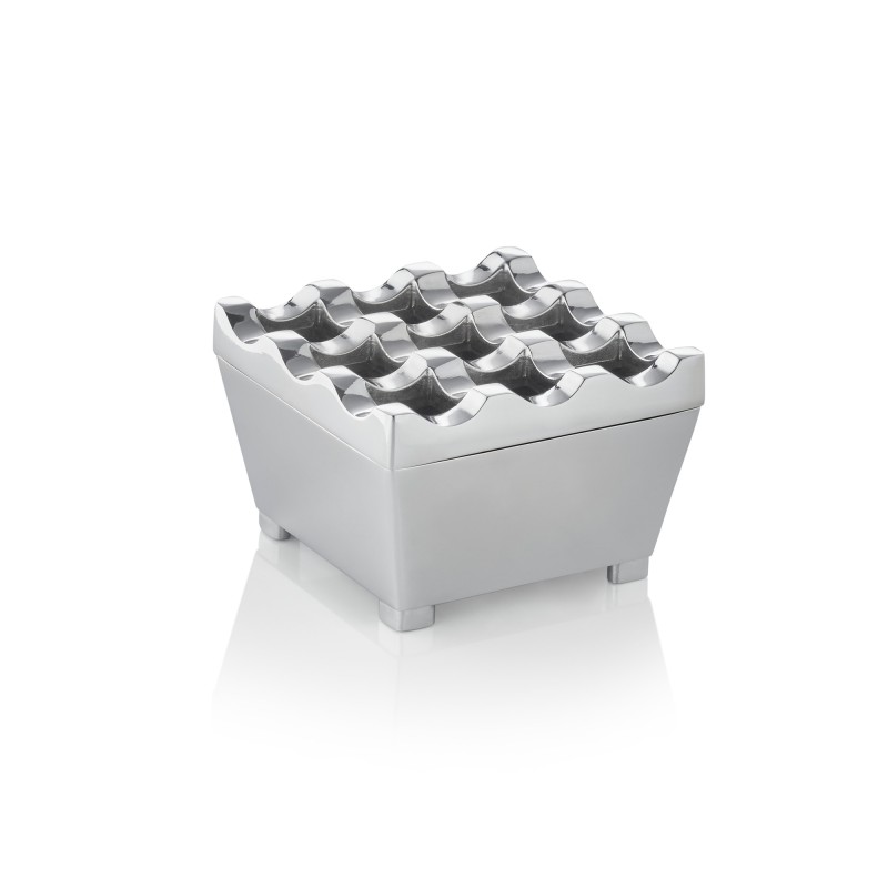 Cendrier à vent, 7,5 x 7,5 x 4,5 cm, en zinc moulé, chromé - Was Germany