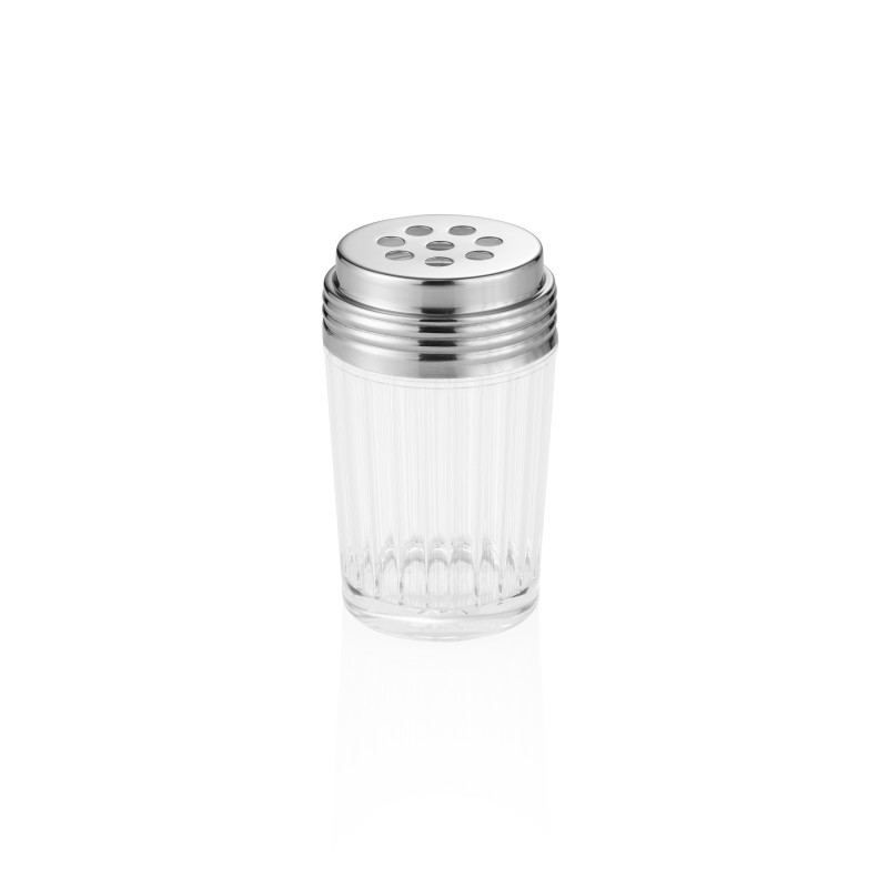 Saupoudreuse, Ø 7 cm, hauteur 11,5 cm, perforée à 8 mm, en verre, acier inoxydable chromé 18/8 - Was Germany