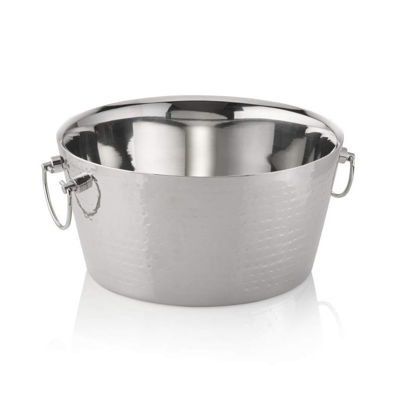 Seau à champagne, Ø 34 cm, hauteur 17 cm, 9 l, double paroi, surface martelée, acier chrome-nickel - Was Germany