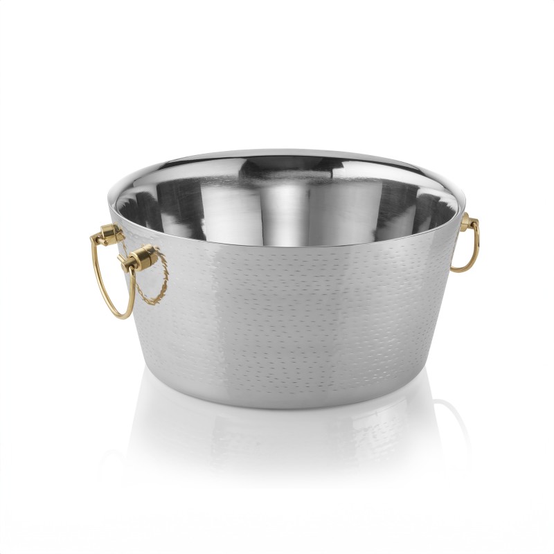 Seau à champagne avec poignées en laiton, Ø 34 cm, hauteur 17 cm, double paroi, surface martelée - Was Germany