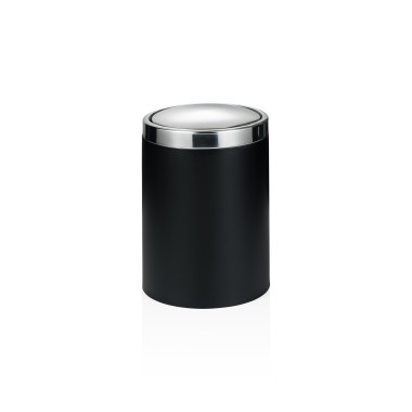 Poubelle avec couvercle basculant, Ø 18 cm, 5 l, noir, laqué, acier inoxydable - Was Germany