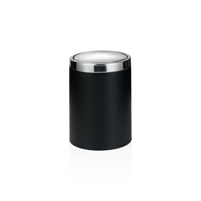 Poubelle avec couvercle basculant, Ø 18 cm, 5 l, noir, laqué, acier inoxydable - Was Germany