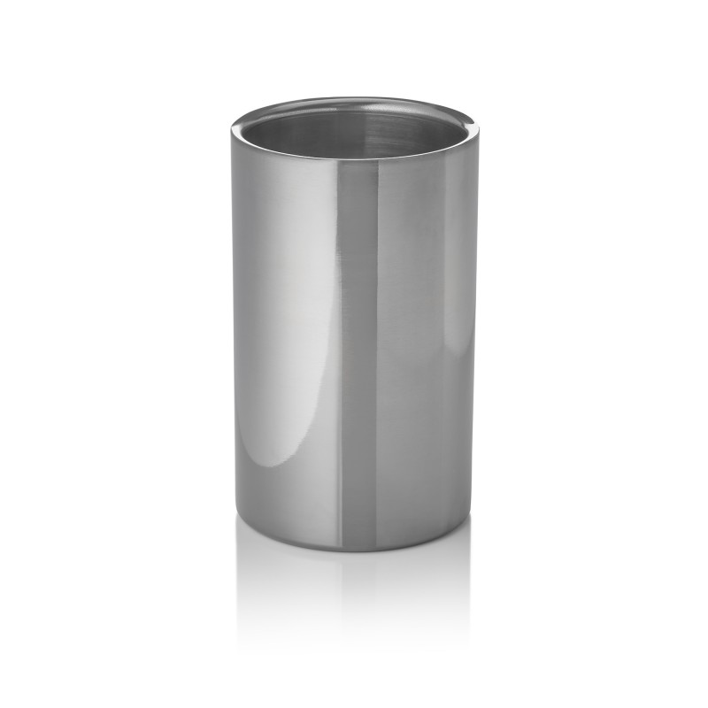 Rafraîchisseur de bouteille, Ø 12 cm, hauteur 19 cm, métal gun, double paroi, acier inox chrome - Was Germany