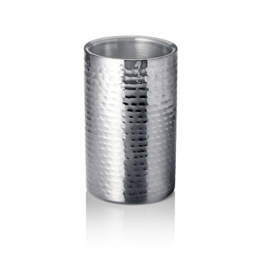Rafraîchisseur de bouteille, Ø 12 cm, hauteur 19 cm, martelé, double paroi, acier inoxydable chromé - Was Germany