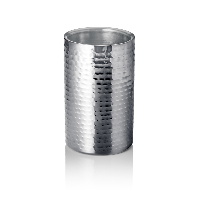 Rafraîchisseur de bouteille, Ø 12 cm, hauteur 19 cm, martelé, double paroi, acier inoxydable chromé - Was Germany