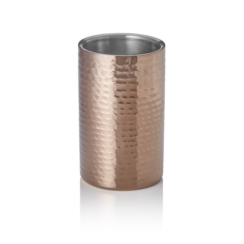 Rafraîchisseur de bouteille, Ø 12 cm, hauteur 19 cm, martelé, bronze, double paroi, acier inox chromé - Was Germany