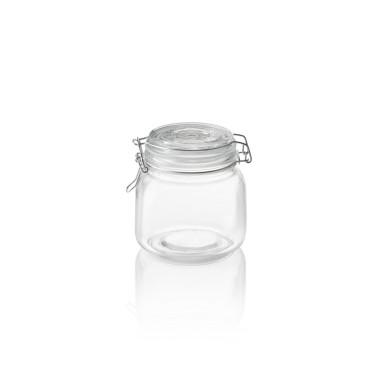 Bocal de stockage, 0,65 l, Ø 9 cm, hauteur 12 cm, verre, acier inoxydable, silicone - Was Germany