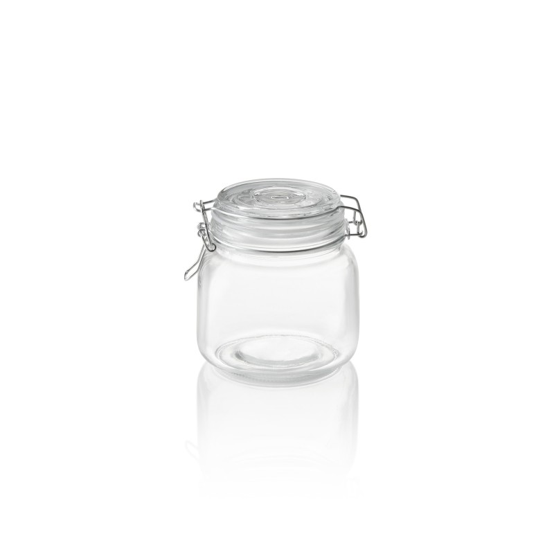 Bocal de stockage, 0,65 l, Ø 9 cm, hauteur 12 cm, verre, acier inoxydable, silicone - Was Germany