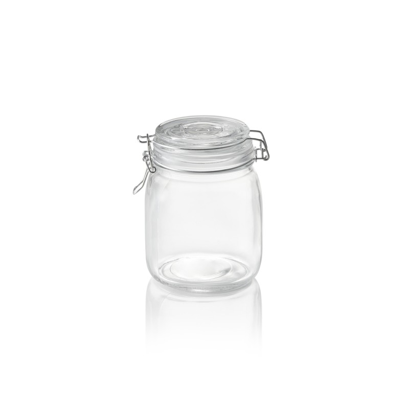 Bocal de stockage, 1 l, Ø 9 cm, hauteur 15 cm, en verre, acier inoxydable, silicone - Was Germany