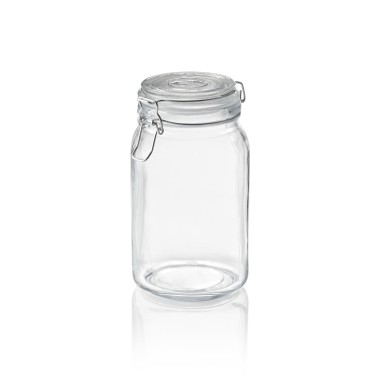 Bocal de stockage, 1,5 l, Ø 9 cm, hauteur 19,5 cm, en verre, acier inoxydable, silicone - Was Germany