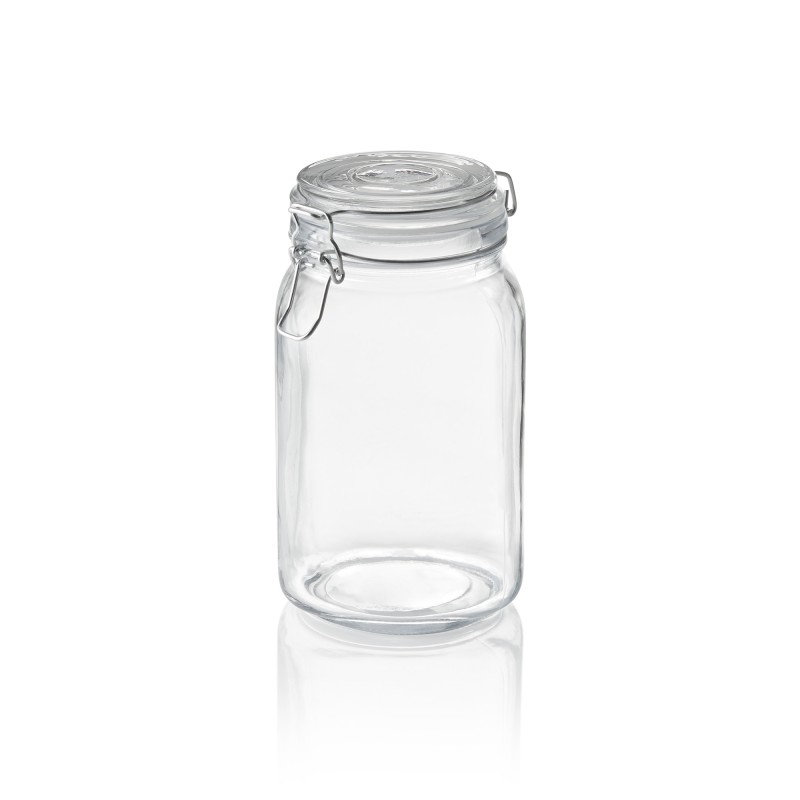 Bocal de stockage, 1,5 l, Ø 9 cm, hauteur 19,5 cm, en verre, acier inoxydable, silicone - Was Germany