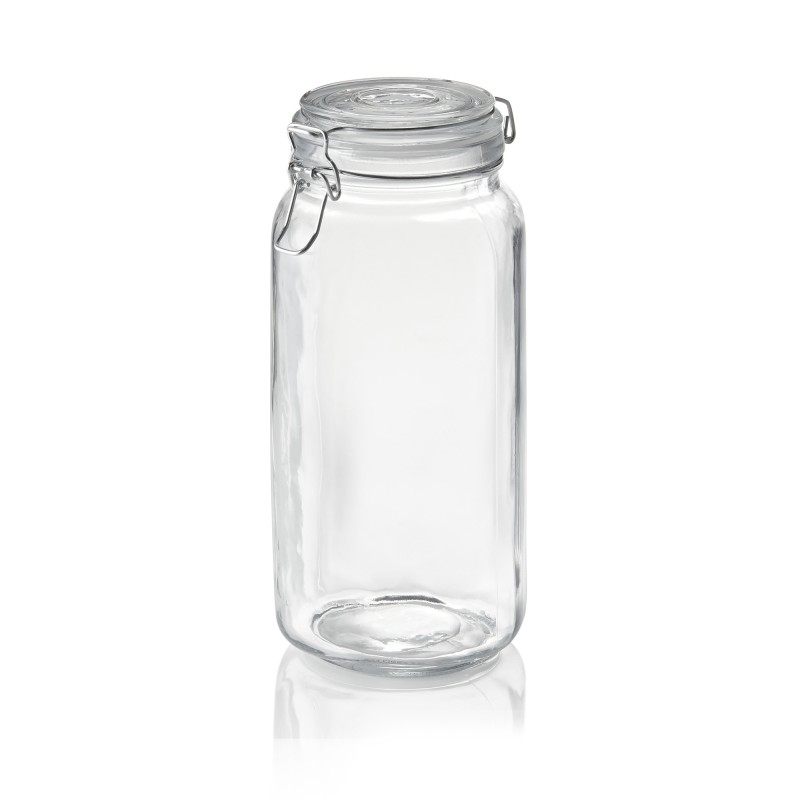 Bocal de stockage, 2 l, Ø 9 cm, hauteur 26 cm, verre, acier inoxydable, silicone - Was Germany