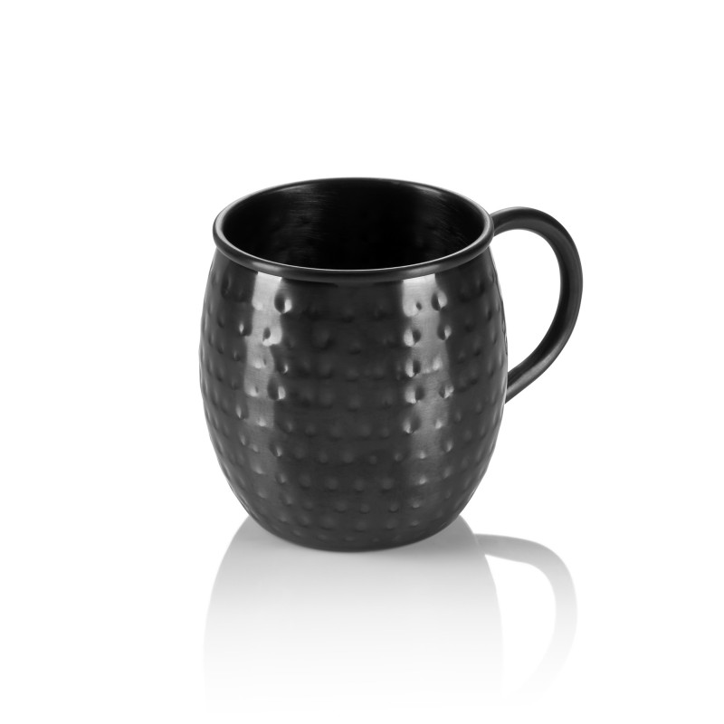 Ensemble Moscow Mule, 0,45 l, Ø 8,5 cm, hauteur 10 cm, noir, martelé, Lot 2 , acier chrome nickel, recouvert PVD - Was Germany