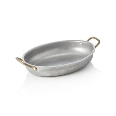 Poêle à servir en acier & STYLE VINTAGE avec 2 poignées en laiton, 26 x 20 x 4 cm, 1 l, acier inox chrome-nickel - Was Germany