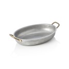Poêle à servir en acier & STYLE VINTAGE avec 2 poignées en laiton, 26 x 20 x 4 cm, 1 l, acier inox chrome-nickel - Was Germany