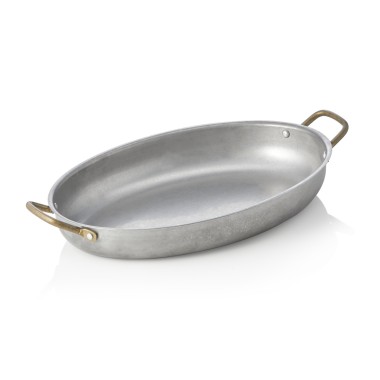 Poêle à servir en acier et STYLE VINTAGE avec 2 poignées en laiton, 31 x 22 x 4,5 cm, 1,4 l, acier chrome nickel - Was Germany