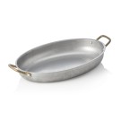 Poêle à servir en acier et STYLE VINTAGE avec 2 poignées en laiton, 31 x 22 x 4,5 cm, 1,4 l, acier chrome nickel - Was Germany