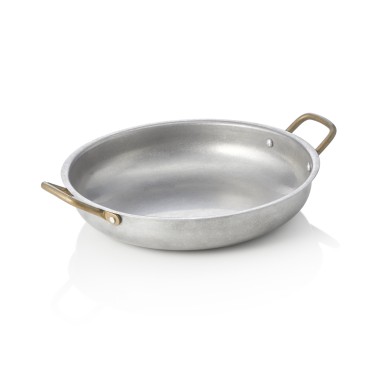 Poêle à servir acier & STYLE VINTAGE avec 2 poignées en laiton, Ø 23 cm, 1 l, acier inox chrome - Was Germany