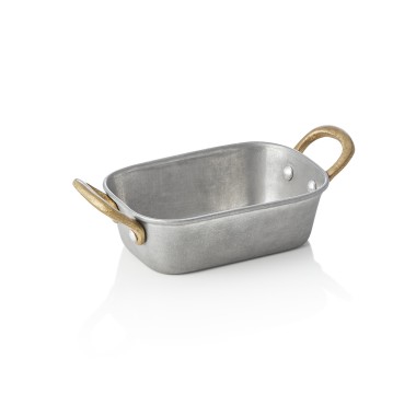 Poêle à servir en acier et STYLE VINTAGE avec 2 poignées en laiton, 13 x 8,5 x 3,5 cm, 230 ml - Was Germany