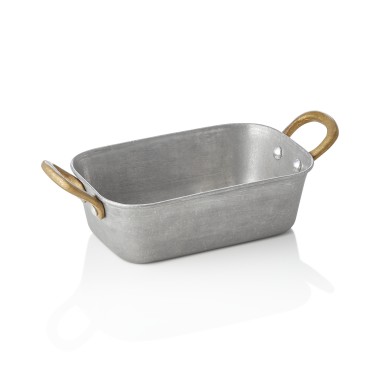 Poêle à servir en acier & STYLE VINTAGE avec 2 poignées en laiton, 15 x 9,5 x 4,5 cm, 370 ml, acier inox - Was Germany