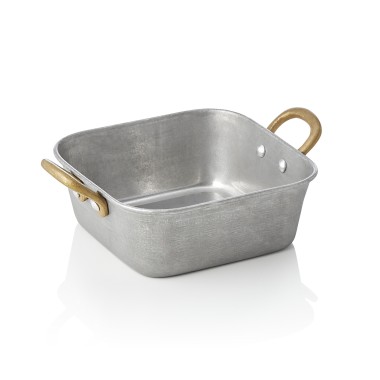Poêle à servir en acier STYLE VINTAGE avec 2 poignées en laiton, 14 x 14 x 5 cm, 570 ml, en acier chrome-nickel - Was Germany
