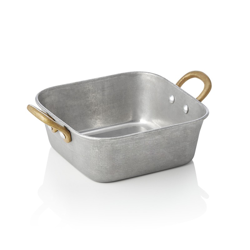 Poêle à servir en acier STYLE VINTAGE avec 2 poignées en laiton, 14 x 14 x 5 cm, 570 ml, en acier chrome-nickel - Was Germany