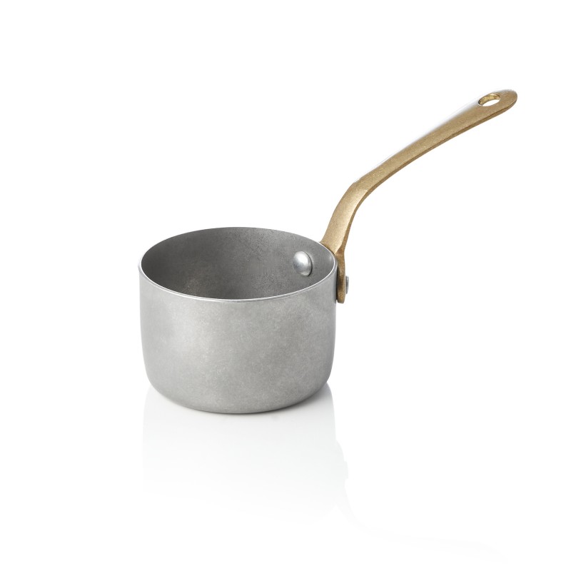Plat de service en acier & STYLE avec poignée en laiton, 140 ml, Ø 7 cm, vintage, laiton, PVD - Was Germany