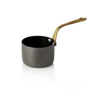 Plat de service en acier et STYLE avec poignée en laiton, 140 ml, Ø 7 cm, noir, laiton, PVD, acier chromé-nickel - Was Germany