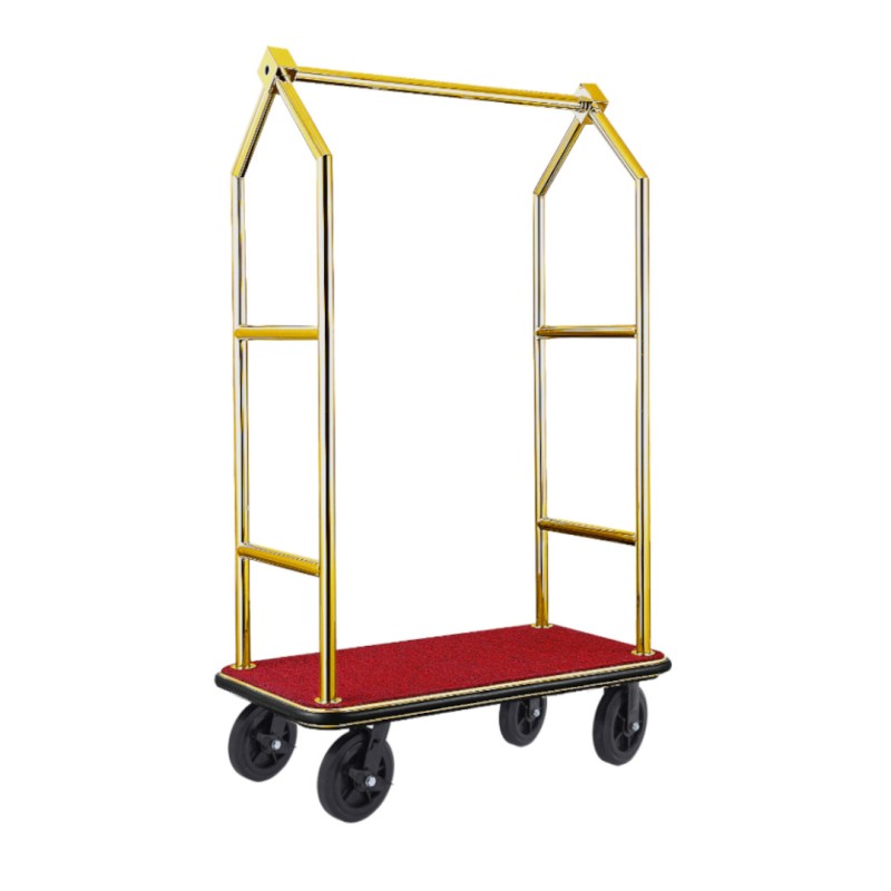 Chariot à bagages VOYAGER, 112 x 65 x 190 cm, titane-or, tapis rouge, acier inoxydable chrome nickel 18/8 - Was Germany