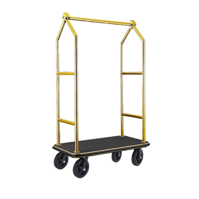 Chariot à bagages VOYAGER, 112 x 65 x 190 cm, titane-or, tapis noir, acier inoxydable chromé 18/8 - Was Germany