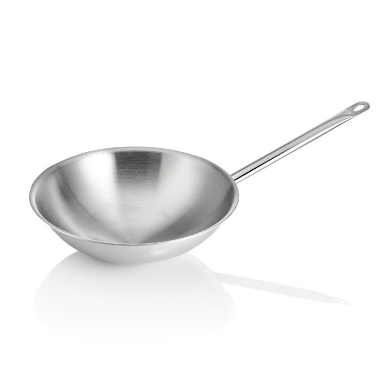 Wok DE CUISINE 21 avec base ronde, Ø 38 cm, acier inoxydable chrome-nickel 18/10 - Was Germany