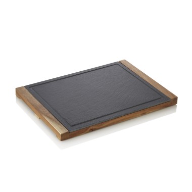 Planche de service en ardoise et acacia, 37 x 26 x 2,5 cm - Was Germany