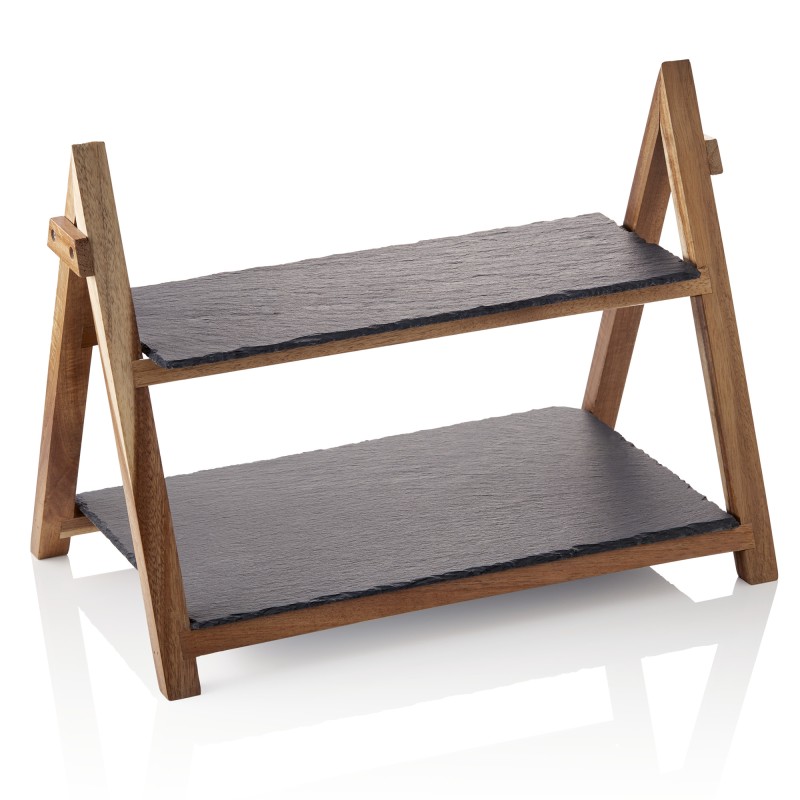 Support de service SLATE LINE, 2 niveaux, hauteur 30 cm, ardoise naturelle, bois - Was Germany