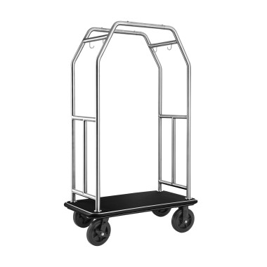 Chariot à bagages TRAVELLER, 112 x 60 x 185 cm, brossé, tapis noir, acier inoxydable chrome-nickel 18/8 - Was Germany