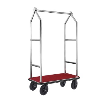 Chariot à bagages VOYAGER, 112 x 65 x 190 cm, brossé, tapis rouge, acier chrome nickel 18/8 - Was Germany