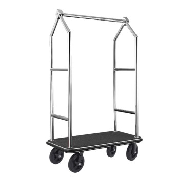 Chariot à bagages VOYAGER, 112 x 65 x 190 cm, brossé, tapis noir, acier chromé nickel 18/8 - Was Germany