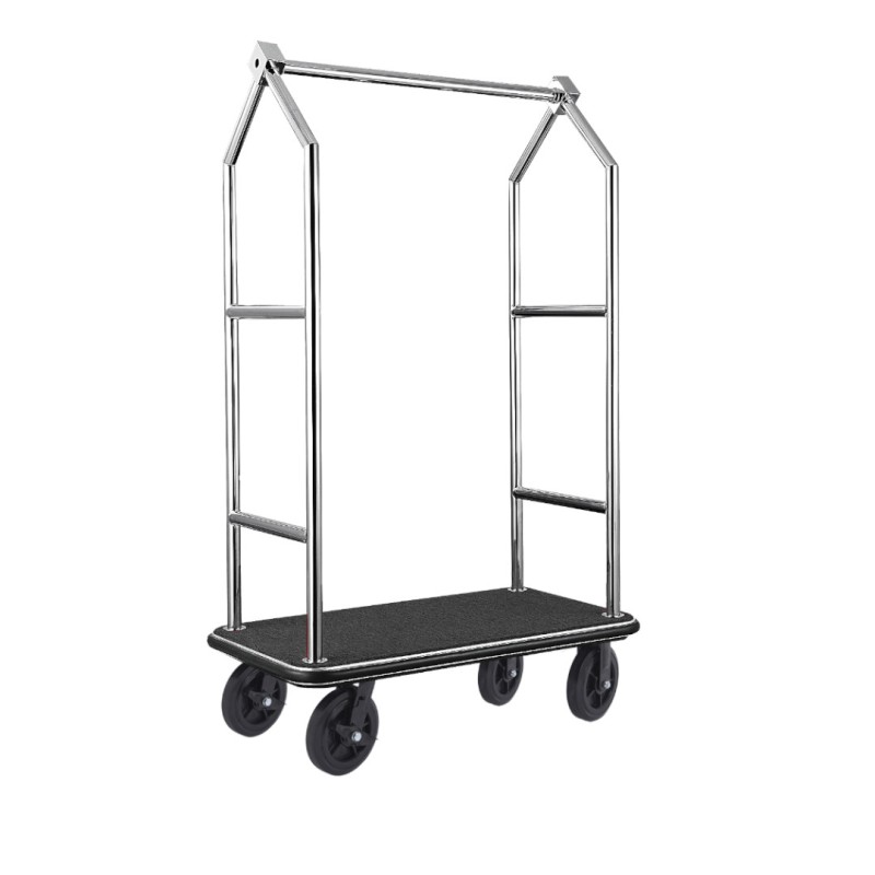 Chariot à bagages VOYAGER, 112 x 65 x 190 cm, brossé, tapis noir, acier chromé nickel 18/8 - Was Germany