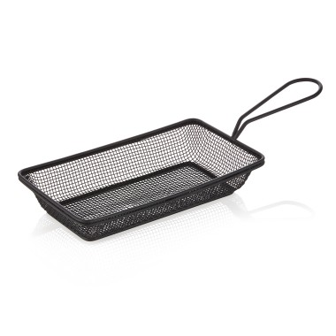 Panier de service et de friture, 22 x 12,5 x 4 cm, revêtement en poudre noir, acier chrome nickel - Was Germany