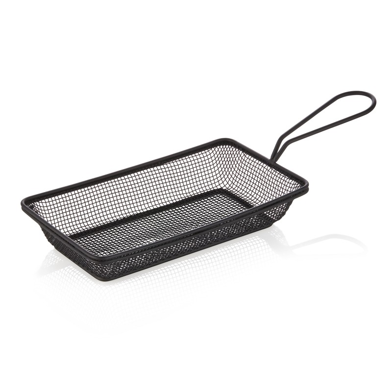 Panier de service et de friture, 22 x 12,5 x 4 cm, revêtement en poudre noir, acier chrome nickel - Was Germany