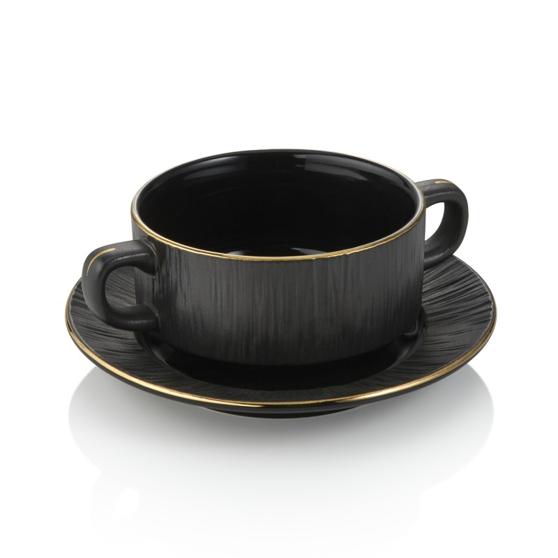 Set tasse à soupe et soucoupe MAYA KURO, Ø 10,5 cm, 250 ml, noir, Lot 4 , porcelaine - Was Germany